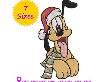 Diseño de bordado de Pluto, Perro navideño (Descarga digital)