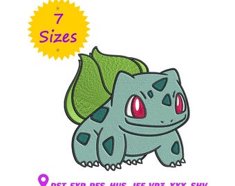 Diseño de bordado de Bulbasaur, archivo de bordado a máquina de Pokémon (descarga digital)