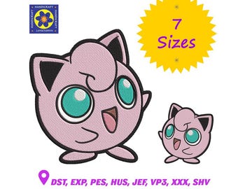 Diseño de bordado de Jigglypuff, archivo de la adorable máquina Pokémon (descarga digital)