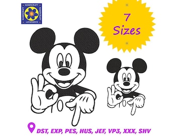 Diseño de bordado de Mickey Mouse, archivo de bordado a máquina de Disney - 7 tamaños, descarga digital
