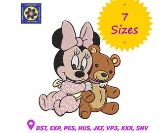 Bordado de Minnie Mouse para Bebê: Aplique de Ursinho de Pelúcia (Download Digital, 7 Tamanhos)