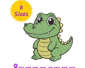 Crocodile Embroidery Design, Baby Animal Applique (Instant Download, 8 Sizes