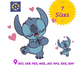 Diseño de bordado Stitch Hug: Patrón de Lilo y Stitch (3-9 pulgadas) (Descarga digital)