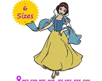 Diseño de bordado de princesa: Blancanieves Disney, archivo de bordado, 6 tamaños (patrón digital)