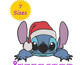 Diseño de bordado navideño Stitch: Lilo y Stitch, 7 tamaños (patrón digital)