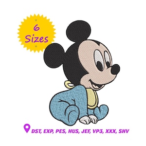 Broderidesign för baby Musse Pigg: Applikation för tecknad mus (digital nedladdning)