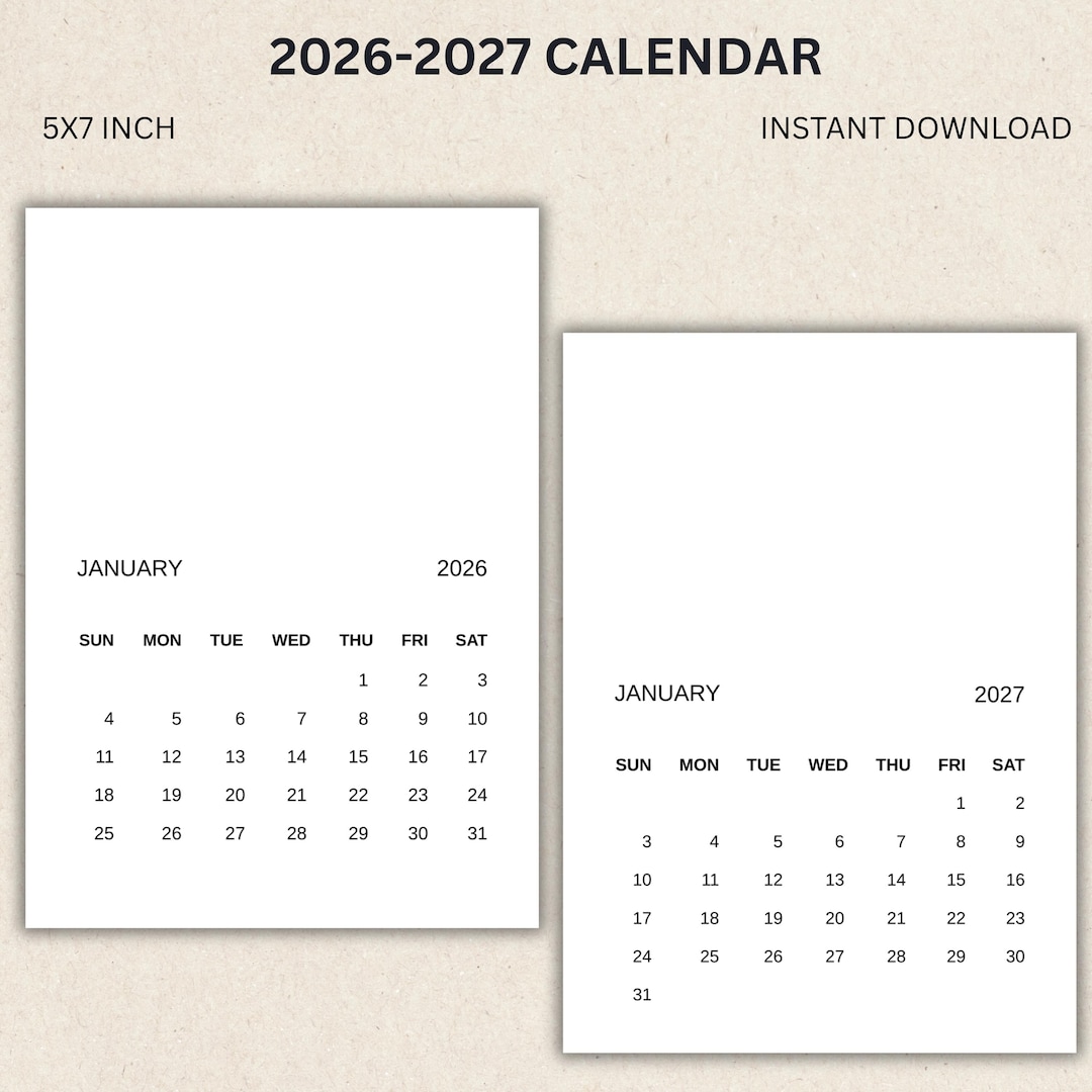 2026-2027 Monthly Calendar Card, 5x7 Printable (PDF) - Etsy