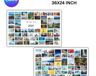50 photos Collage A1 and 36x24 Canva Template Editable | Drag and Drop
