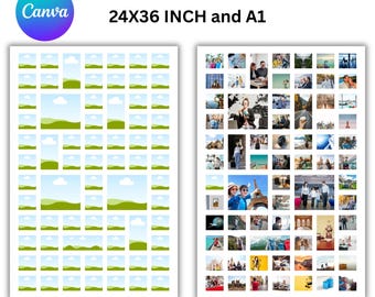 Mallar för 70 fotokollage, stort utskrivbart fotorutnät (24 x 36 tum, A1) Canva-redigerbar (PDF)
