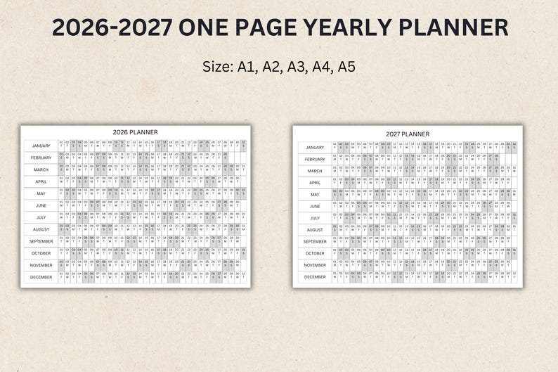 2026-2027 Year Planner Printable, Calendar Poster (A1, A2, A3, A4, A5