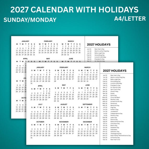 2027 Calendar With Holidays | Printable Desk Organizer (PDF Download, USA Holidays) - Etsy