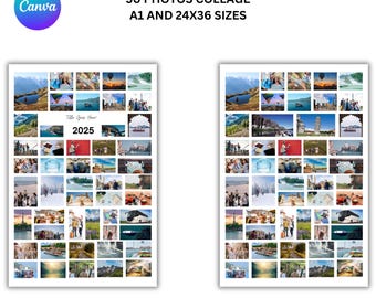 50 photos Collage Canva Template A1 and 24X36 INCH Editable | Drag and Drop