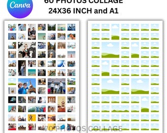60 photos A1 and 24x36 Collage Canva Template Editable | Drag and Drop