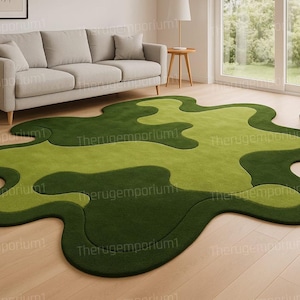 Hand-Tufted Abstract Green Wool Rug: Modern Blob Design