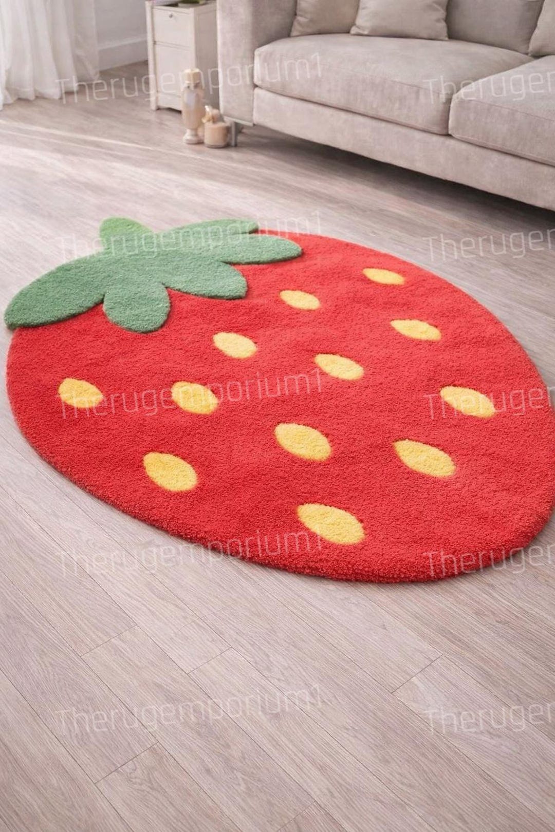 Stawberry Rug Hand Tufted Wool Strawberry Rug | Kids Playroom Nursery Decor - Etsy