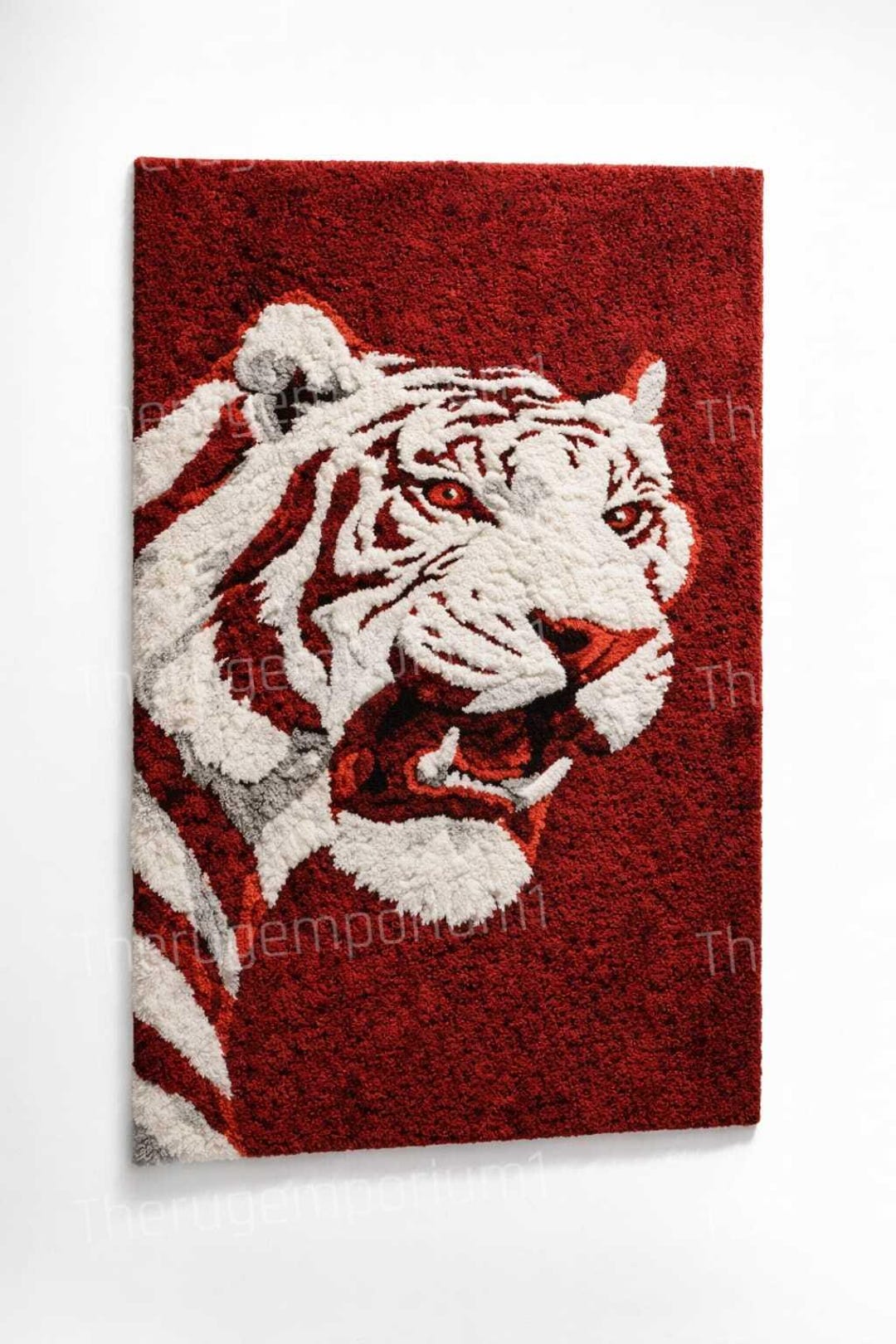 Hand Tufted Tiger Rug – Modern Red and White Wool Animal Carpet - Etsy