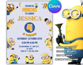 Editable Minions Birthday Invitation | Canva Template (Digital Download)