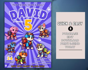 Paw Patrol Birthday Invitation Template: Editable Puppy Party (Digital Download)