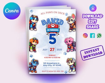Paw Patrol Birthday Invitation Template: Editable Puppy Party (Digital Download)