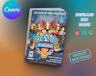 Paw Patrol Birthday Invitation Template: Editable Puppy Party (Digital Download)