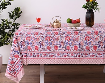 Obrus bawełniany z nadrukiem kwiatowym w stylu boho: nakrycie na stół jadalny