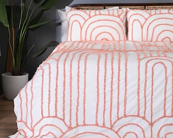 Off White Tufted Cotton Duvet Cover Set: Boho Farmhouse Bedding