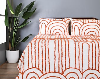 Off White Tufted Cotton Duvet Cover Set: Boho Farmhouse Bedding