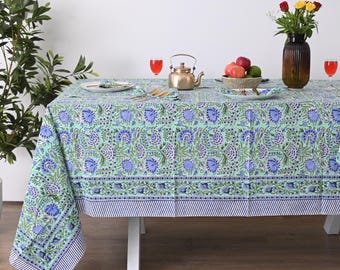 Orchid Floral Tablecloth: Hand Block Print Cotton, Bohemian Farmhouse Style