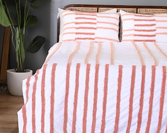 White Tufted Cotton Duvet Cover Set: Boho Farmhouse Bedding