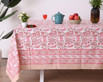 Hand Block Printed Cotton Tablecloth: Boho Indian Dining Table Linen