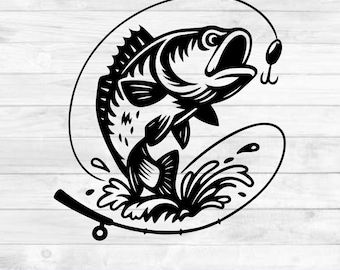 Bass Fishing SVG, Fishing Clipart, Bass Fish SVG, Largemouth Bass Design, Fish Hook PNG, Bass Cricut Cut File, Bass Vector, Bass Laser Cut