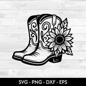 Cowboy Boots SVG PNG Bundle | Western Boots Clipart | Rodeo Cowboy Hat Floral Cowgirl Boots