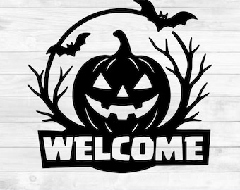Spooky Pumpkin Door Hanger Svg Halloween Welcome Laser Cut , Halloween Sign, Halloween Laser, Holiday Laser file SVG, Halloween Signs Laser