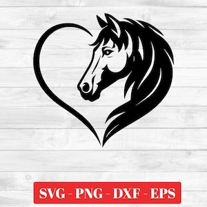 Horse Heart SVG, Horse Lover SVG, Equestrian Silhouette Cut File, Farm Animal Clipart, Love Horse png eps dxf svg pdf  Digital Download