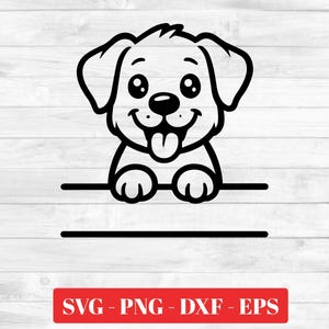 Uroczy znak z imieniem szczeniaka SVG | Clipart dla psa dla Cricut, sylwetka | Plik do cięcia etykiet z imieniem zwierzaka | Linia sztuki szczeniaka DXF PNG eps