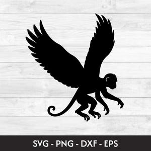 Silhouette di scimmia volante in formato svg, file svg del Mago di Oz, logo di Oz, immagine del Mago, file di taglio Cricut, download digitale
