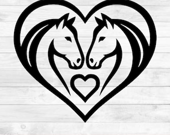 Corazón de caballo SVG, Amante de los caballos SVG, Archivo de corte de silueta ecuestre, Clipart de animales de granja, Caballo enamorado PNG, EPS, DXF, SVG, PDF, Descarga digital