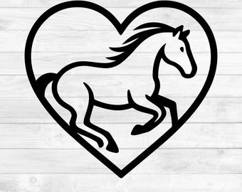 Horse Heart SVG, Horse Lover SVG, Equestrian Silhouette Cut File, Farm Animal Clipart, Love Horse png eps dxf svg pdf  Digital Download