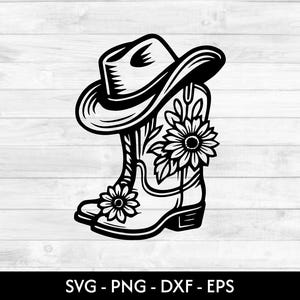 Cowboy Boots SVG PNG Bundle | Western Boots Clipart | Rodeo Cowboy Hat Floral Cowgirl Boots