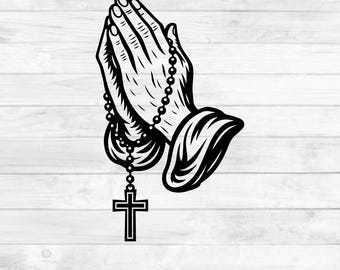 Praying Hands Rosary SVG, Praying Hands Rosary DXF, Praying Hands Rosary PNG, Praying Hands Rosar Cut Clipart, Silhouette