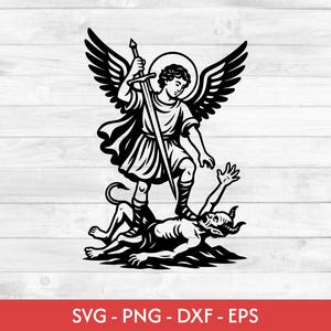 Aartsengel Michael SVG: St Michael Triumphant, digitale download, engel met zwaard PNG, religieuze strijd