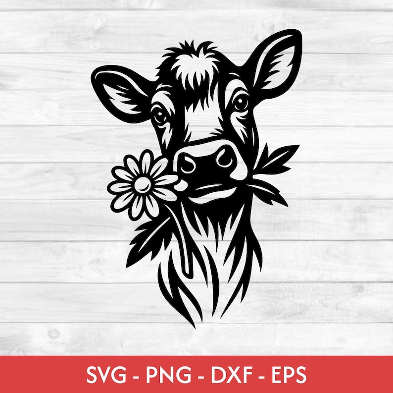 Cow With Flower Svg | Cute Cow Head Clipart | Farm Animal Png Dxf Eps ...