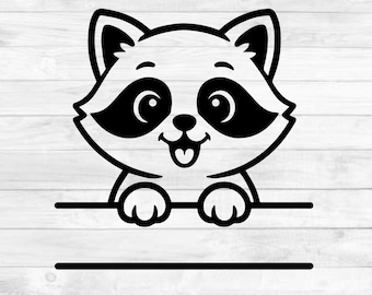 Cute Raccoon Name Sign SVG | Raccoon Clipart for Cricut, Silhouette | Pet Name Tag Cut File | Raccoon Line Art DXF PNG