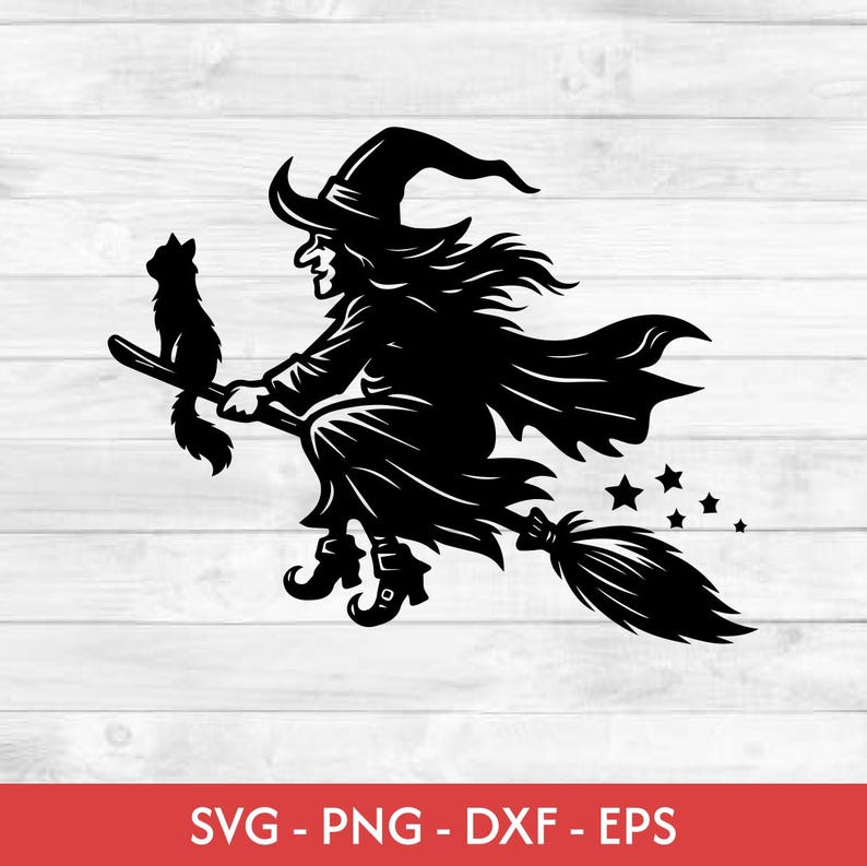 Witch on Broom SVG Cut File for Cricut, Flying Witch Svg, Wicked Witch ...