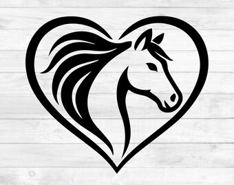 Corazón de caballo SVG, Amante de los caballos SVG, Archivo de corte de silueta ecuestre, Clipart de animales de granja, Caballo enamorado PNG, EPS, DXF, SVG, PDF, Descarga digital