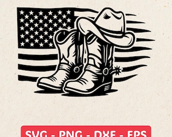 Cowboy Boots usa flag SVG Cowboy Hat PNG Western Boots usa patriot svg for Shirt Wild West boots Instant Download Print Vector cricut