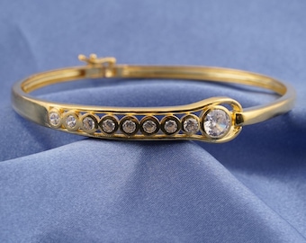 Bangle armband met ronde moissaniet ring, 925 sterlingzilver handgemaakte damessieraden, 14k vergulde functie, accessoires huwelijkscadeau