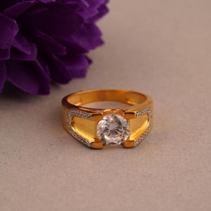 Moissanite Gold Ring, Solitaire Round Diamond Ring, 14k Gold Plated Handmade Ring, 925 Sterling Silver Ring For Women&#39;s, Gift Ring For Her