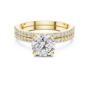 Bridal Band Ring Set, 14k Solid Gold Rings For Bride, Diamond Eternity Band Ring, Round Moissanite Ring For Her, Handmade Women Ring Set