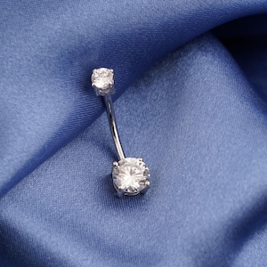 Solitaire Round Shape Moissanite Belly Ring, 14k Solid Gold Women Body Jewelry, Navel Piercing Belly Button Ring, Fancy Belly Ring For Girls